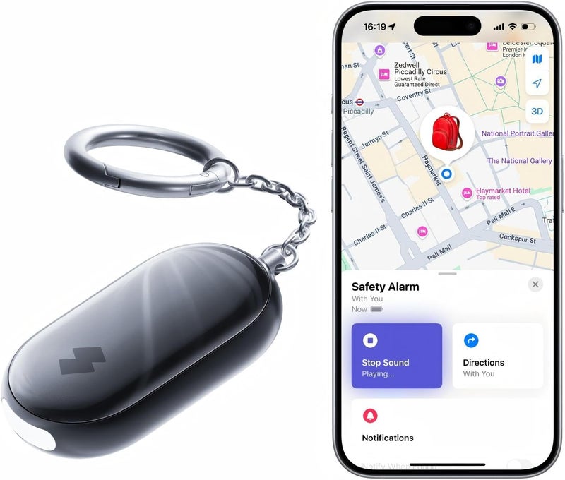 SwitchBot 130 dB Personal Safety Alarm for Women with Apple Find My APP, Extra-Loud Siren & Strobe Light, Waterproof Self Defense Keychain for Women, College Girls and Kids (Black) - Image 1